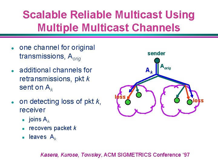 Scalable Reliable Multicast Using Multiple Multicast Channels l l l one channel for original