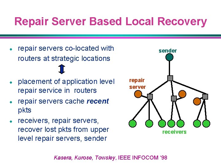 Repair Server Based Local Recovery l l repair servers co-located with routers at strategic