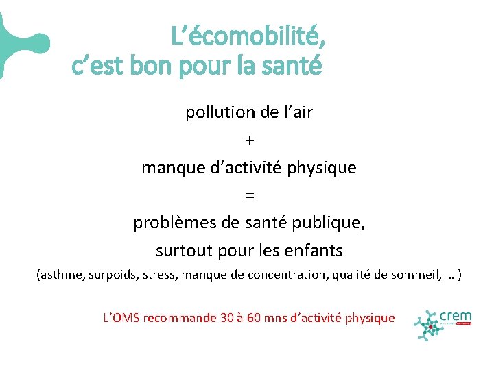 L’écomobilité, c’est bon pour la santé pollution de l’air + manque d’activité physique =