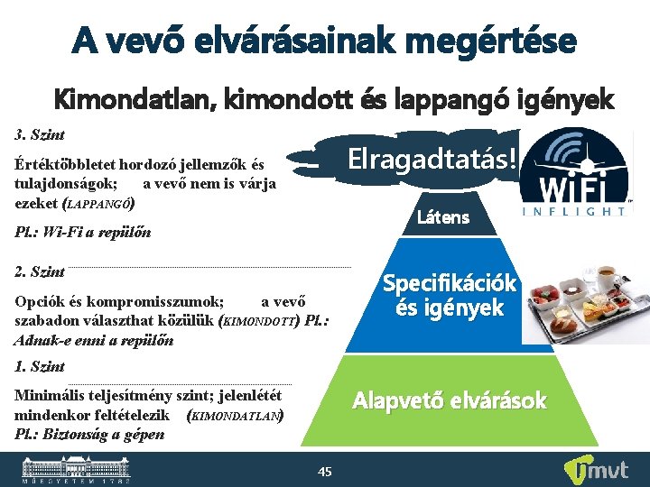 A vevő elvárásainak megértése Kimondatlan, kimondott és lappangó igények 3. Szint Elragadtatás! Értéktöbbletet hordozó