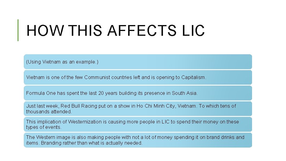 HOW THIS AFFECTS LIC (Using Vietnam as an example. ) Vietnam is one of