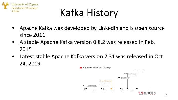 Kafka History • Apache Kafka was developed by Linkedin and is open source since