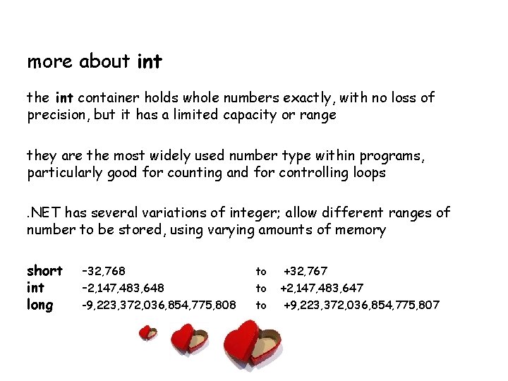 more about int the int container holds whole numbers exactly, with no loss of more about int the int container holds whole numbers exactly, with no loss of