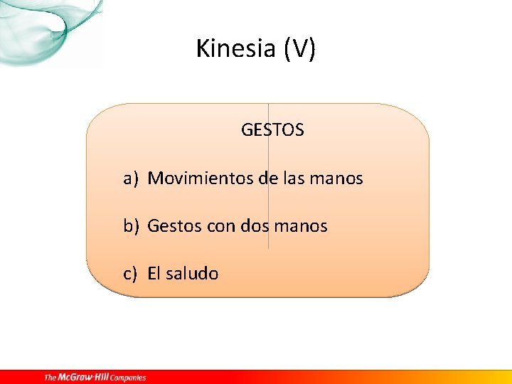 Kinesia (V) GESTOS a) Movimientos de las manos b) Gestos con dos manos c)