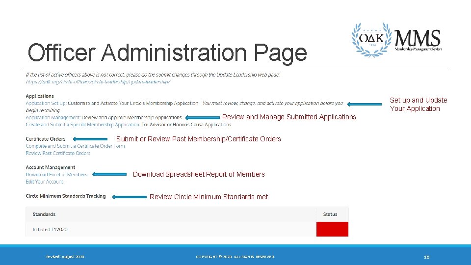 Officer Administration Page Set up and Update Your Application Review and Manage Submitted Applications