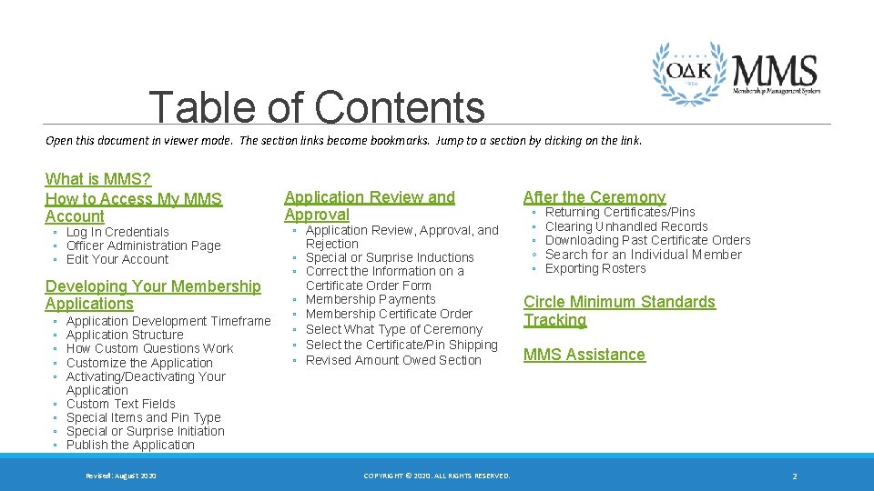 Table of Contents Open this document in viewer mode. The section links become bookmarks.