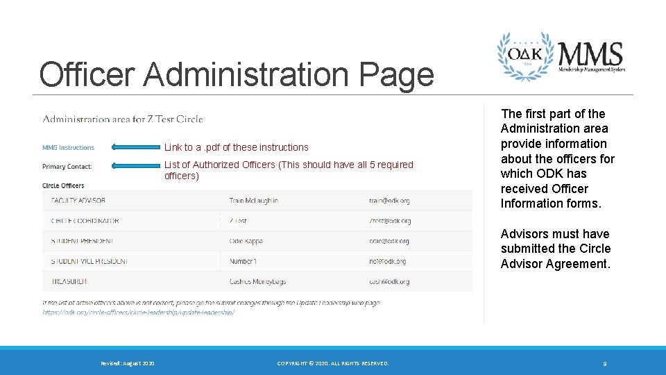 Officer Administration Page Link to a. pdf of these instructions List of Authorized Officers