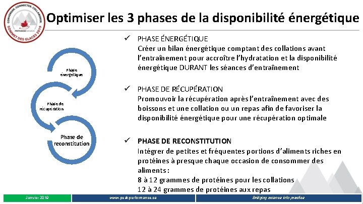 Optimiser les 3 phases de la disponibilité énergétique Phase de récupération Phase de reconstitution