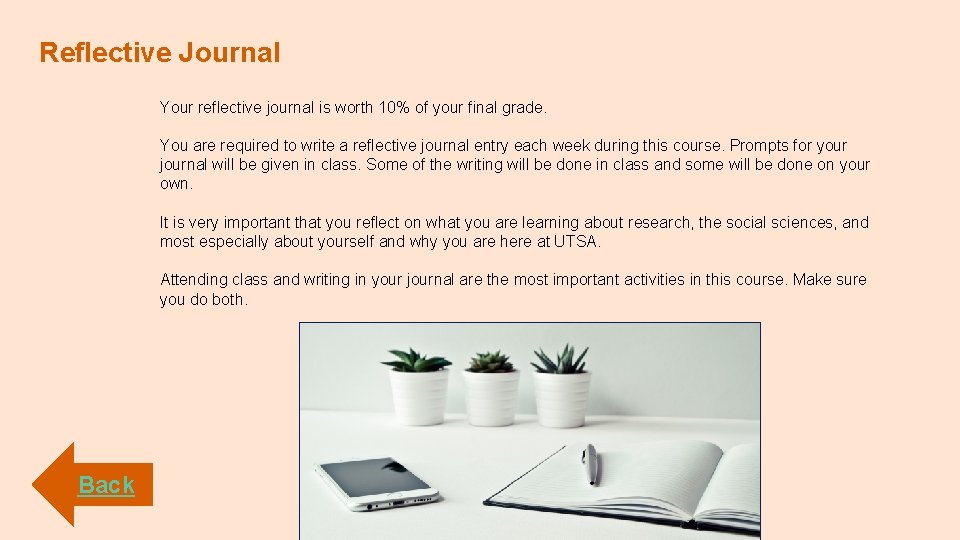 Reflective Journal Your reflective journal is worth 10% of your final grade. You are