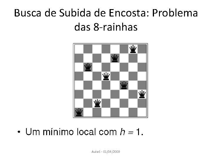 Busca de Subida de Encosta: Problema das 8 -rainhas Aula 6 - 01/04/2009 