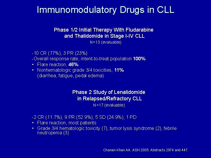 Immunomodulatory Drugs in CLL Phase 1/2 Initial Therapy With Fludarabine and Thalidomide in Stage