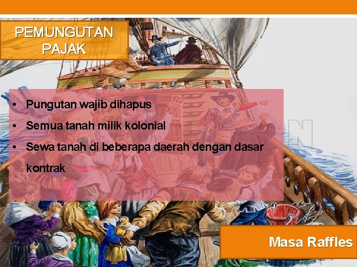 PEMUNGUTAN PAJAK • Pungutan wajib dihapus • Semua tanah milik kolonial • Sewa tanah