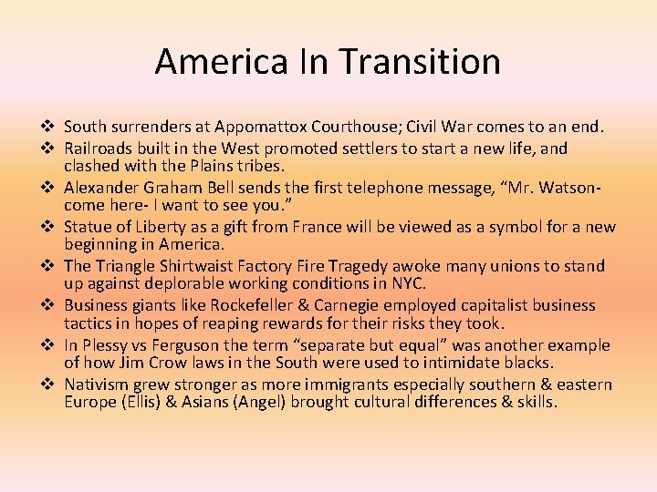 America In Transition v South surrenders at Appomattox Courthouse; Civil War comes to an