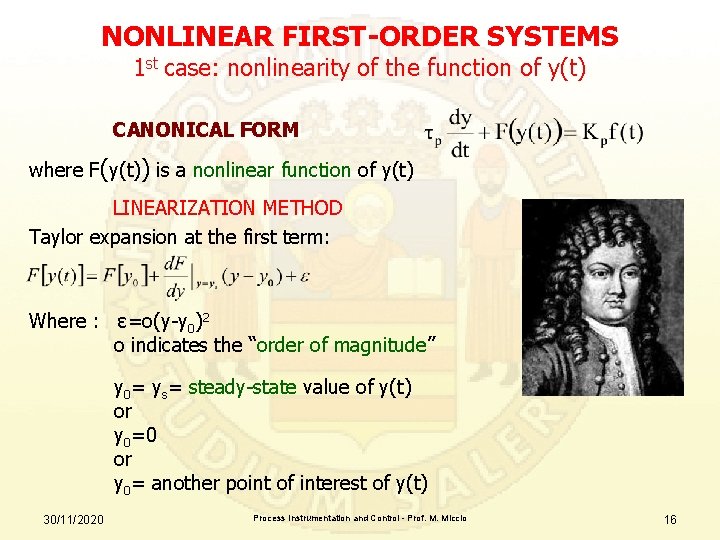 NONLINEAR FIRST-ORDER SYSTEMS 1 st case: nonlinearity of the function of y(t) CANONICAL FORM