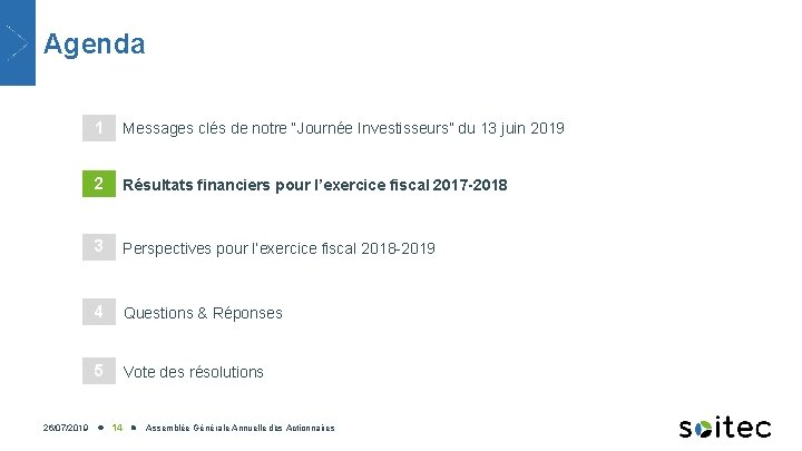 Agenda 26/07/2019 1 Messages clés de notre “Journée Investisseurs” du 13 juin 2019 2