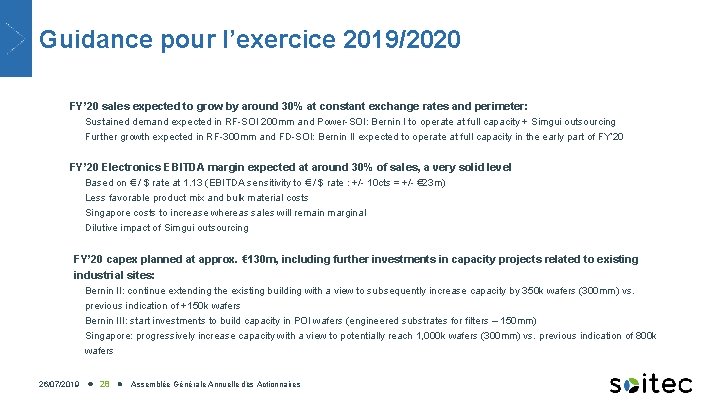 Guidance pour l’exercice 2019/2020 o FY’ 20 sales expected to grow by around 30%