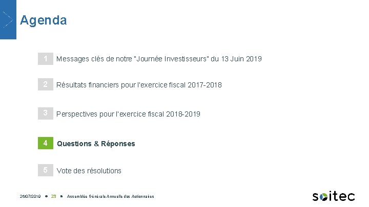 Agenda 26/07/2019 1 Messages clés de notre “Journée Investisseurs” du 13 Juin 2019 2
