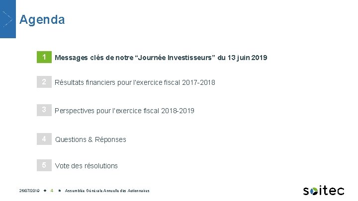 Agenda 26/07/2019 1 Messages clés de notre “Journée Investisseurs” du 13 juin 2019 2