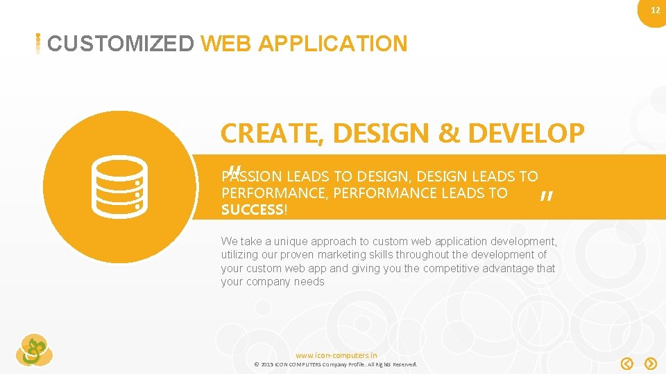 12 CUSTOMIZED WEB APPLICATION CREATE, DESIGN & DEVELOP “ PASSION LEADS TO DESIGN, DESIGN