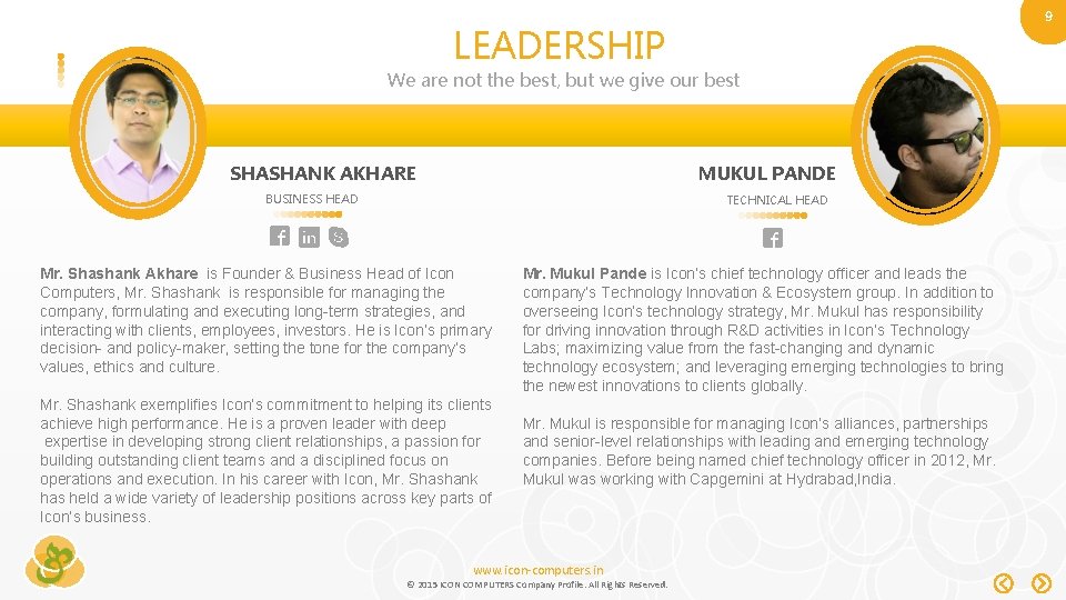 9 LEADERSHIP We are not the best, but we give our best SHASHANK AKHARE