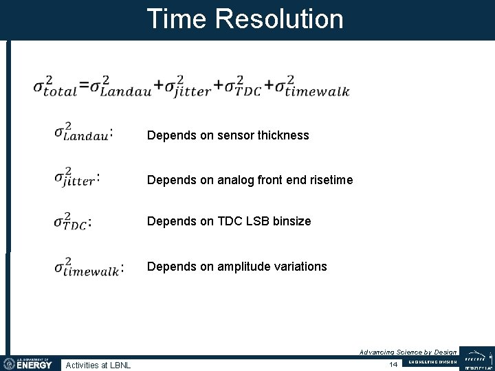Time Resolution Depends on sensor thickness Depends on analog front end risetime Depends on