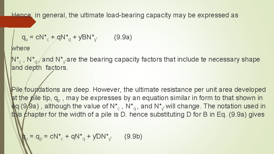 Hence, in general, the ultimate load-bearing capacity may be expressed as qu = c.