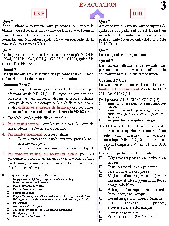 ÉVACUATION ERP IGH 3 Quoi ? Action visant à permettre aux personnes de quitter