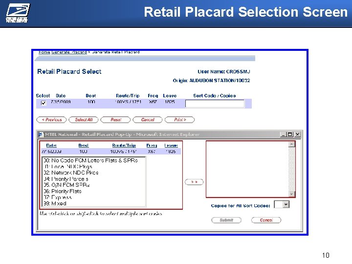 Retail Placard Selection Screen 10 