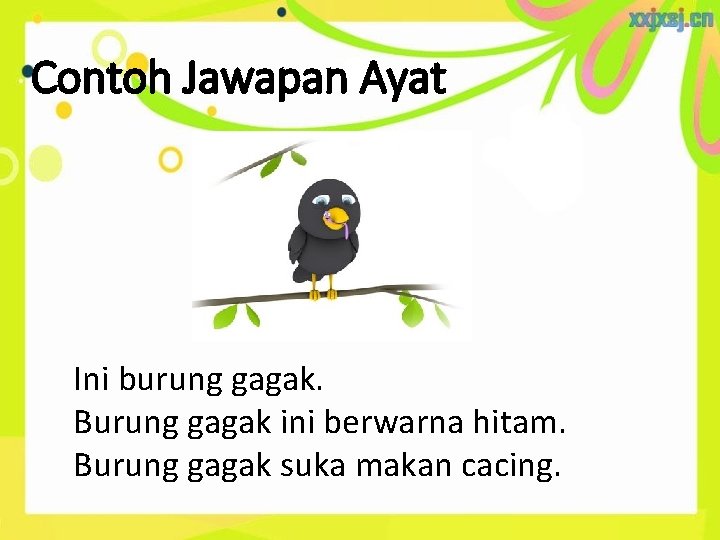 Contoh Jawapan Ayat Ini burung gagak. Burung gagak ini berwarna hitam. Burung gagak suka Contoh Jawapan Ayat Ini burung gagak. Burung gagak ini berwarna hitam. Burung gagak suka