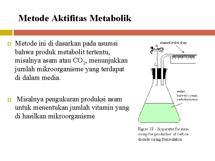 Metode Aktifitas Metabolik Metode ini di dasarkan pada asumsi bahwa produk metabolit tertentu, misalnya