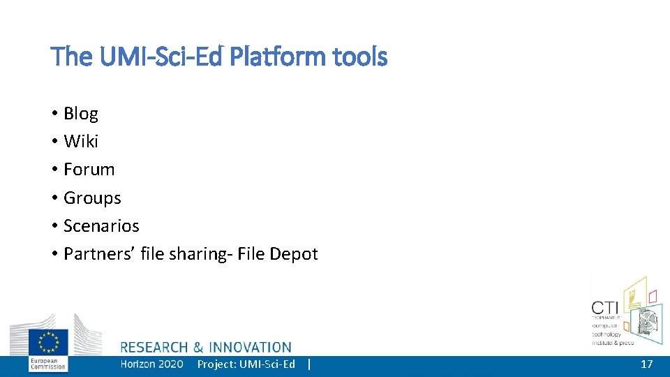 The UMI-Sci-Ed Platform tools • Blog • Wiki • Forum • Groups • Scenarios