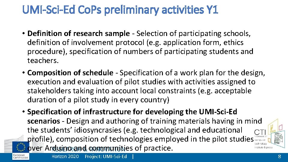 UMI-Sci-Ed Co. Ps preliminary activities Y 1 • Definition of research sample - Selection