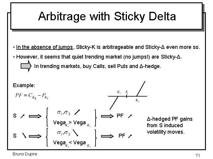 Arbitrage with Sticky Delta • In the absence of jumps, Sticky-K is arbitrageable and