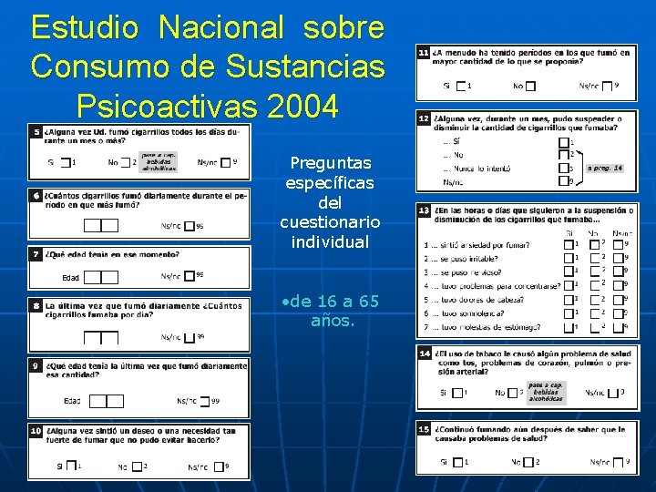 Estudio Nacional sobre Consumo de Sustancias Psicoactivas 2004 Preguntas específicas del cuestionario individual •