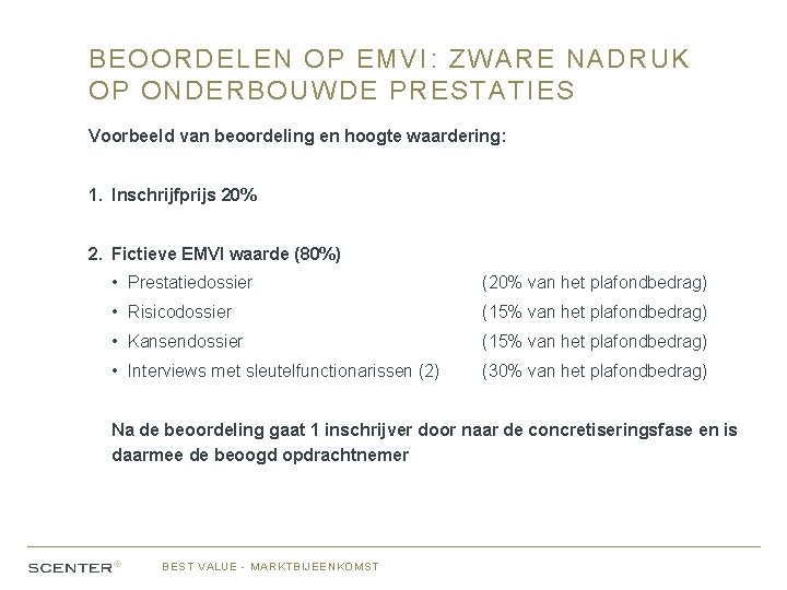 BEOORDELEN OP EMVI : ZWARE NADRUK OP ONDERBOUWDE PRESTATIES Voorbeeld van beoordeling en hoogte