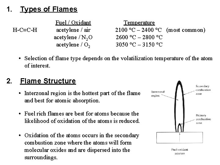 1. Types of Flames H-CºC-H Fuel / Oxidant acetylene / air acetylene / N