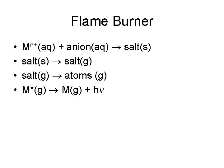 Flame Burner • • Mn+(aq) + anion(aq) salt(s) salt(g) atoms (g) M*(g) M(g) +