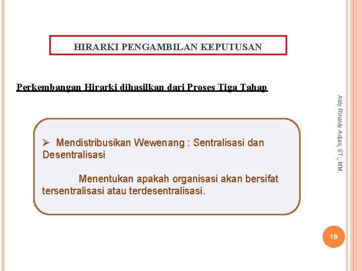 HIRARKI PENGAMBILAN KEPUTUSAN Perkembangan Hirarki dihasilkan dari Proses Tiga Tahap Aldy Rinaldy Adjas, ST.