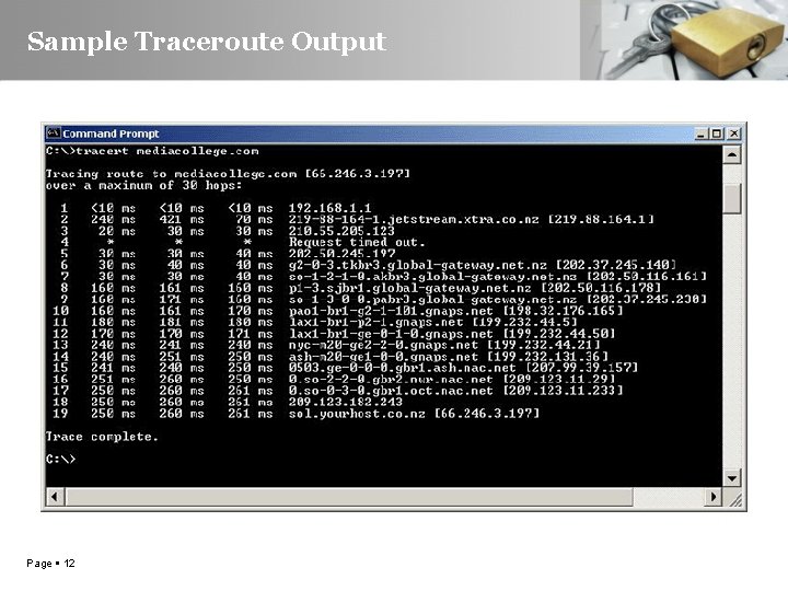 Sample Traceroute Output Page 12 