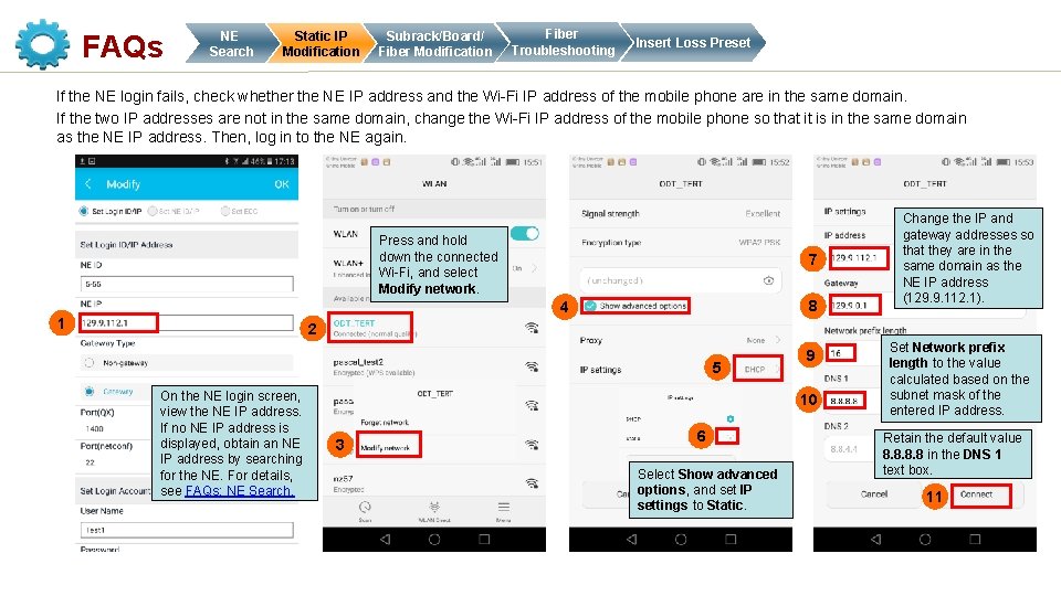 FAQs NE Search Static IP Modification Subrack/Board/ Fiber Modification Fiber Troubleshooting Insert Loss Preset