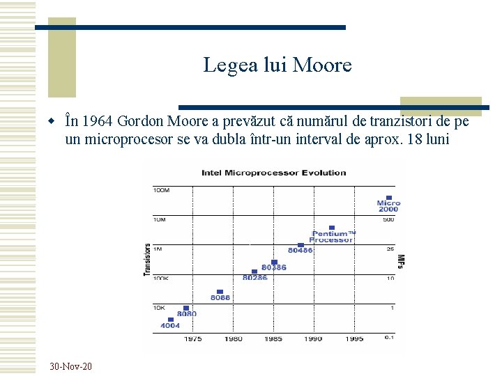 Legea lui Moore w În 1964 Gordon Moore a prevăzut că numărul de tranzistori