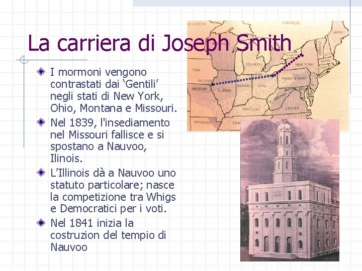 La carriera di Joseph Smith I mormoni vengono contrastati dai ‘Gentili’ negli stati di