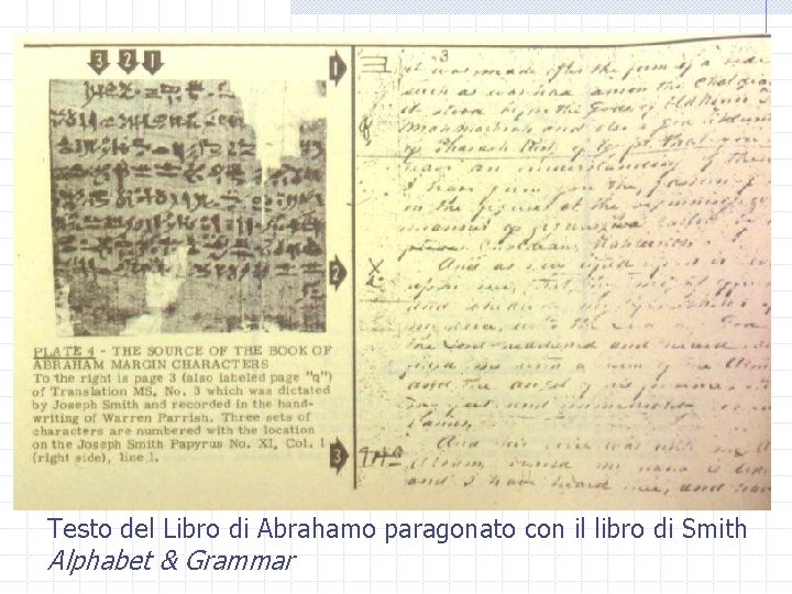 Testo del Libro di Abrahamo paragonato con il libro di Smith Alphabet & Grammar