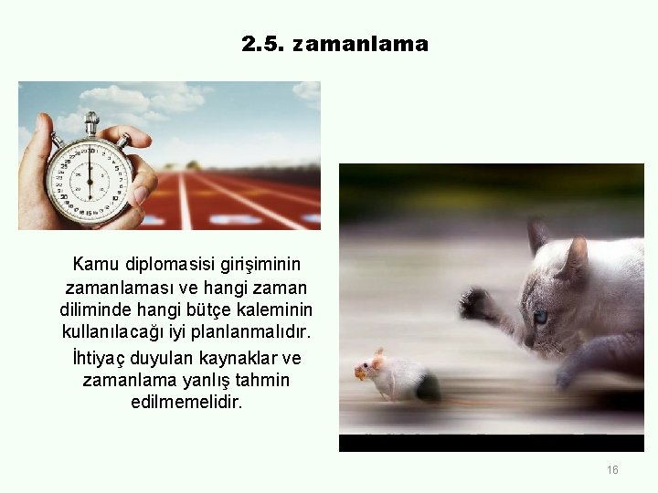 2. 5. zamanlama Kamu diplomasisi girişiminin zamanlaması ve hangi zaman diliminde hangi bütçe kaleminin