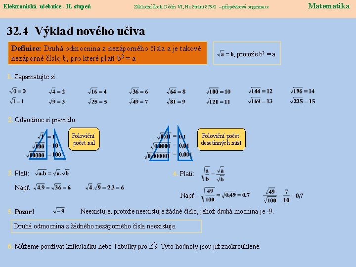 Elektronická učebnice - II. stupeň Elektronická učebnice – II. stupeň Základní škola Děčín VI,