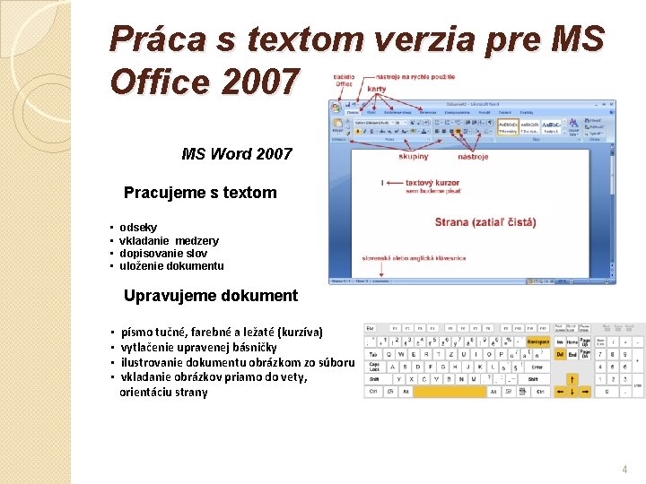 Práca s textom verzia pre MS Office 2007 MS Word 2007 Pracujeme s textom