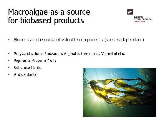 Macroalgae as a source for biobased products § Algae is a rich source of