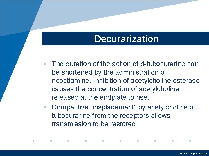 Decurarization • The duration of the action of d-tubocurarine can be shortened by the