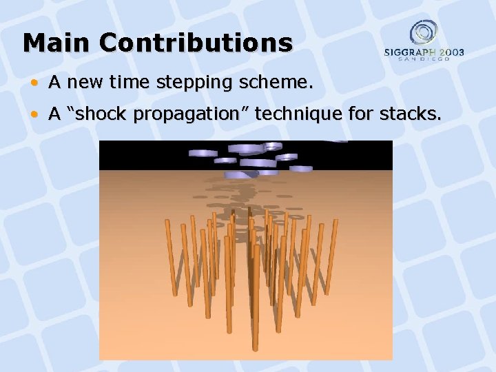 Main Contributions • A new time stepping scheme. • A “shock propagation” technique for