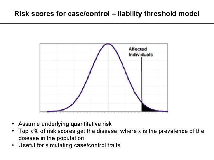 Risk scores for case/control – liability threshold model • Assume underlying quantitative risk •